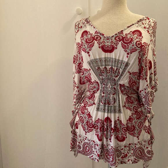Cute tunic top, white and red, Egyptian - Picture 2 of 6